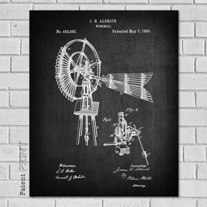 Windmill Patent Print – Rustic Farm Wind Power Blueprint | CA552