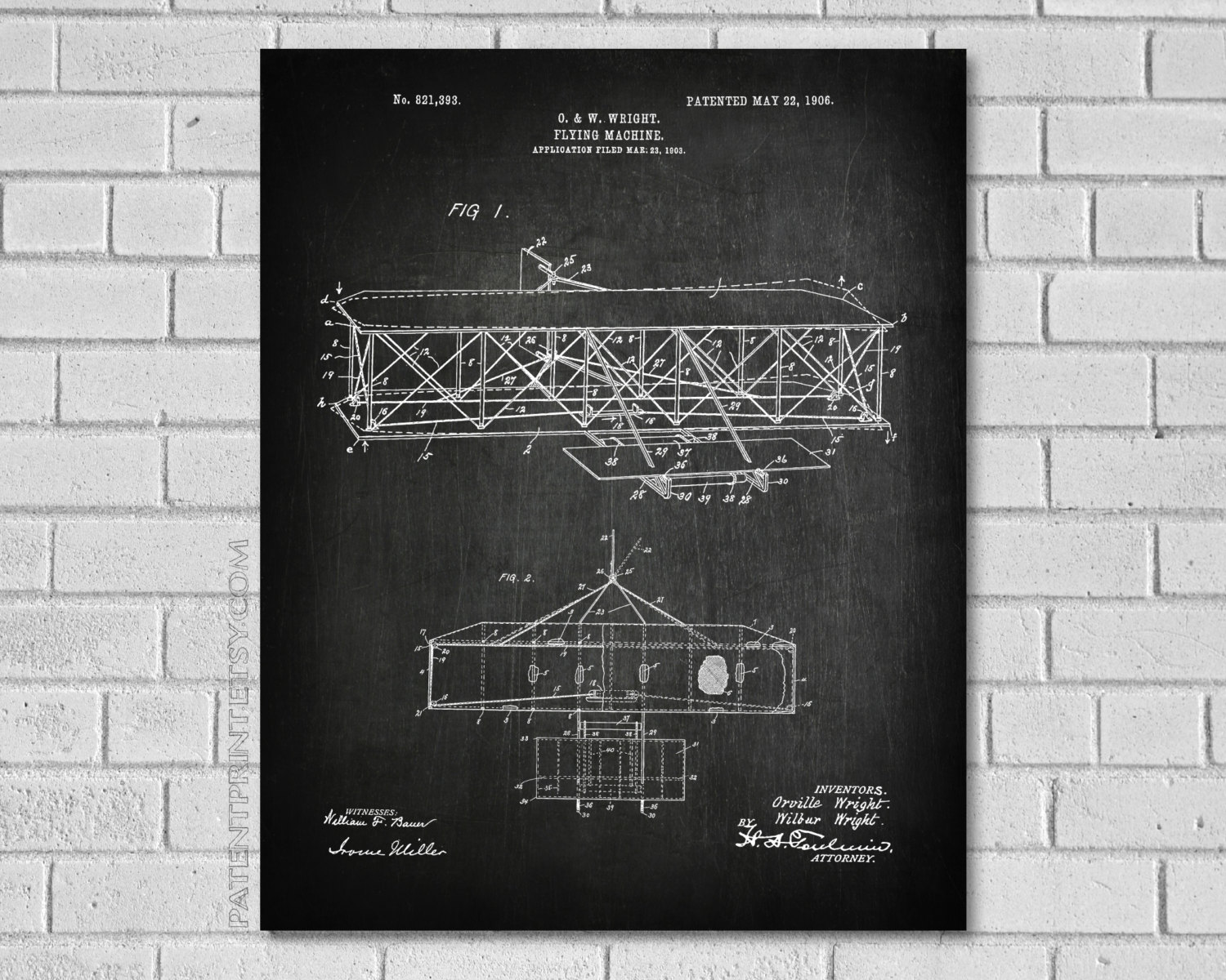 Vintage Plane Decor - Airplane Aircraft Patent Art Blueprint- Print Wright Va393