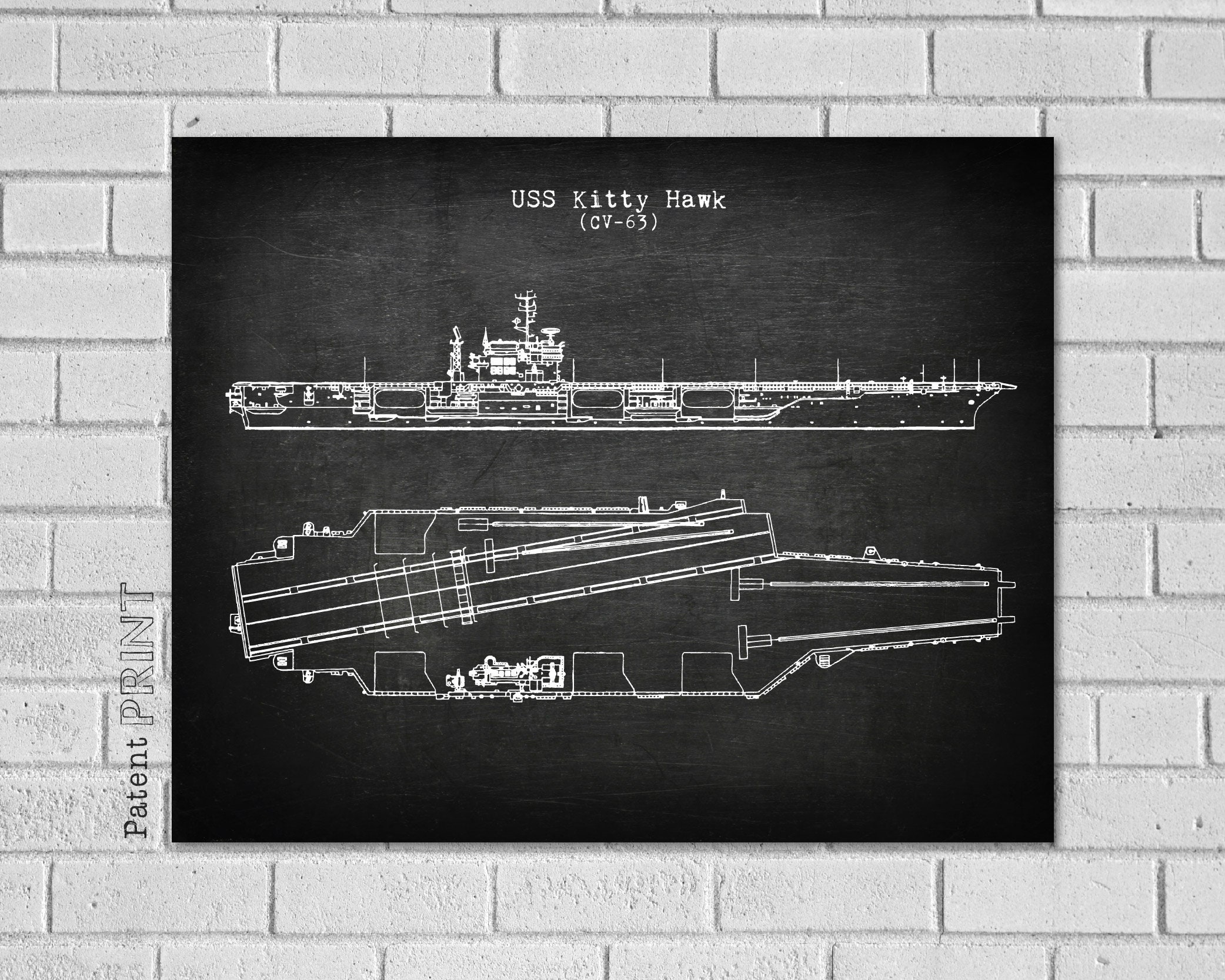 Uss Kitty Hawk Ship Diagram Print - Cv-63 Military Vessel Navy Boat Art Aircraft Carrier Patent Vb063