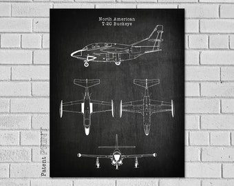 T-2C Buckeye Aircraft - North American T-2 Airplane Blueprint - Aviation Gifts - Plane Blueprint - Airplane Print  - Airplane Gift - VAT2C