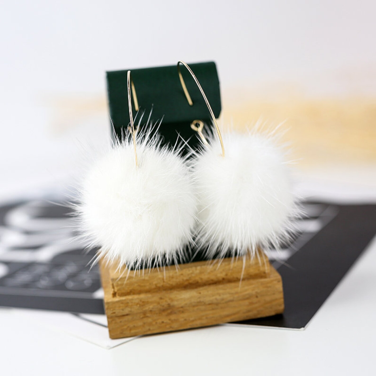 White Puff Balls Earrings Pom Poms real mink fur Women Etsy