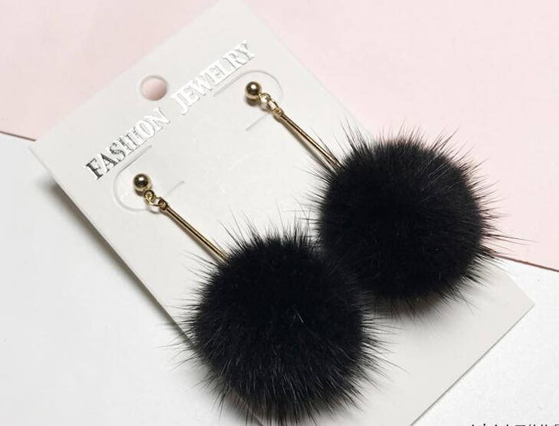 Puffs Ball Earrings White Pom Poms Real Mink Fur Women Fashion Etsy
