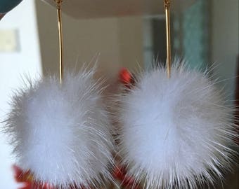 White puff ball earrings clearance
