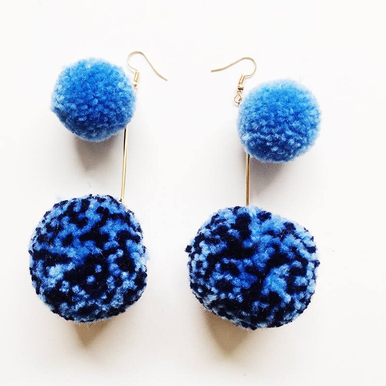 Blue Puffs Earrings Pom Poms fur Ball Women fashion Etsy