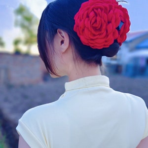 Red Flower Hair Claw Top Quality Fabric Flowers for Hair Accessories Woman gifts Lady&#39;s Present Customize Hair Clip Flowers