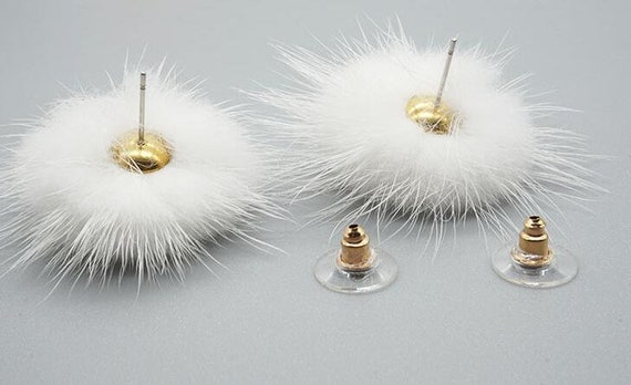 Pom Poms Earring Studs Puffs Ball Real Mink Hair Earring Etsy