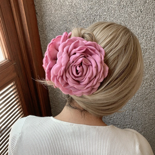 Pinces à cheveux roses, fleurs en tissu