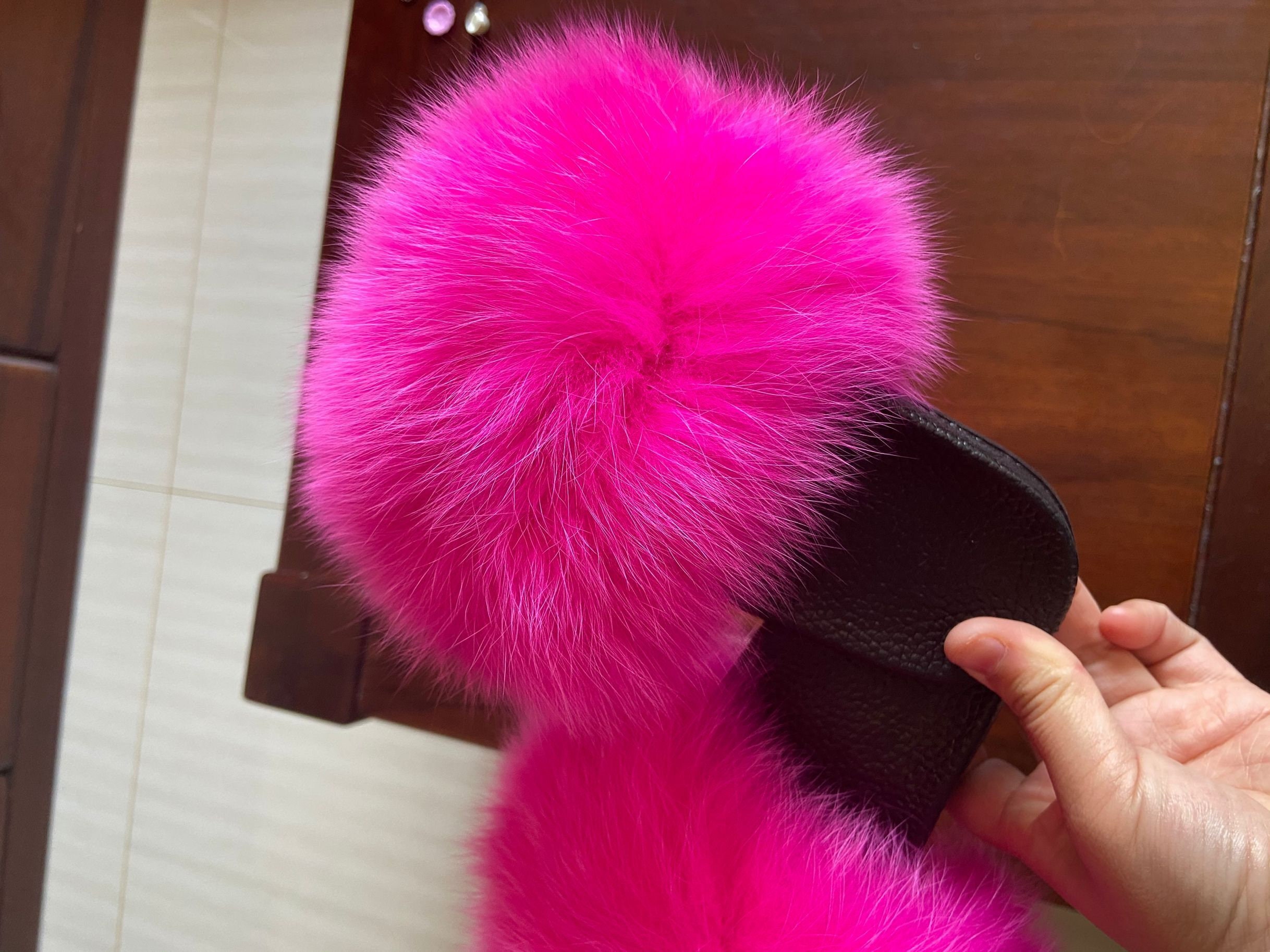 fuchsia fur slides