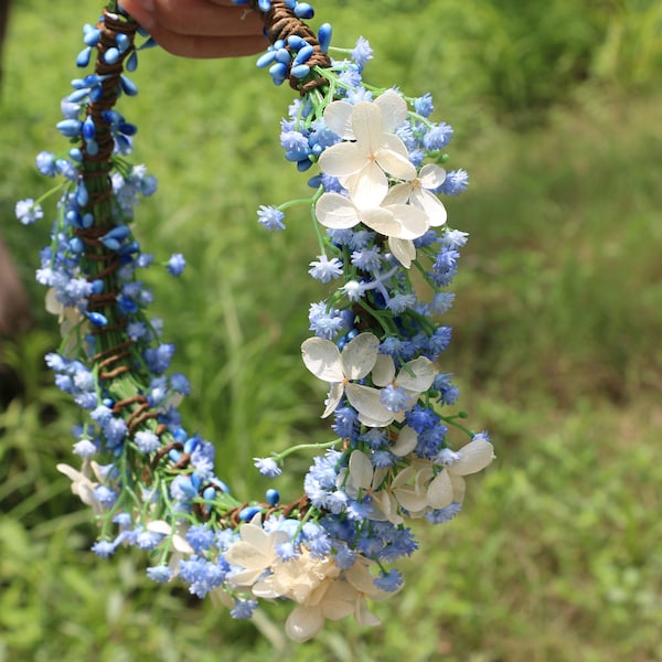 Baby's Breath Flowers Blue Flower Crown  Custom for girls/Women the back open with silk ribbon