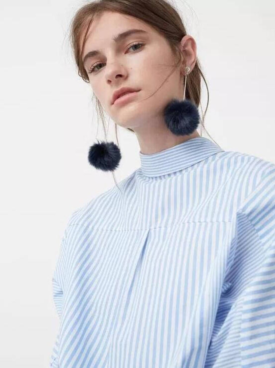 Royal Blue Puffs Fur Ball Earrings Pom Poms Real Mink Fur Etsy