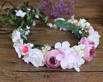 Hair Accessories Flower Crown Flower Wreaths Girls Halo Women Flower Headband Bridal Flower Crown Light Pink Ivory Rose