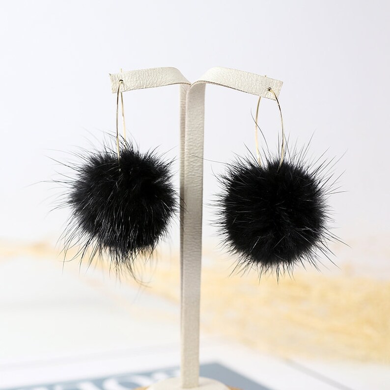 White Puff Balls Earrings Pom Poms real mink fur Women Etsy