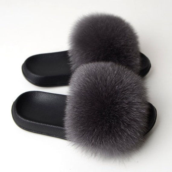 grey furry slides