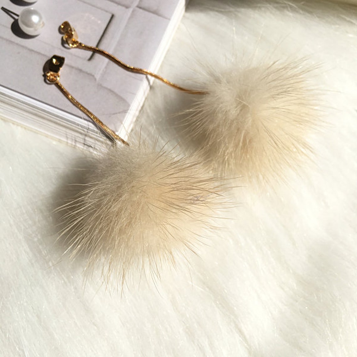 Cyber Sale Puffs Fur Ball Earrings Pom Poms real mink fur Etsy