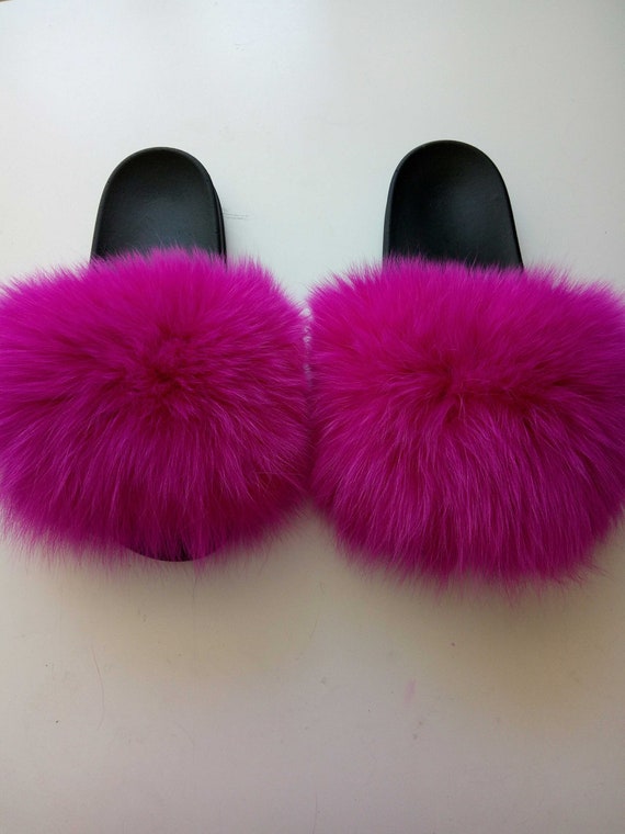 purple fluffy slippers