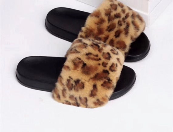 leopard fluffy slippers