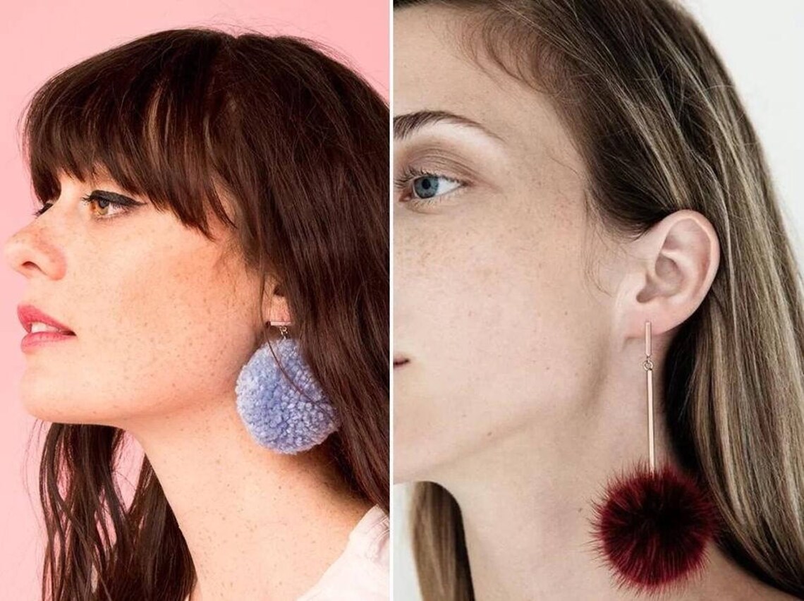 Puffs Ball Earrings White Pom Poms Real Mink Fur Women Fashion Etsy