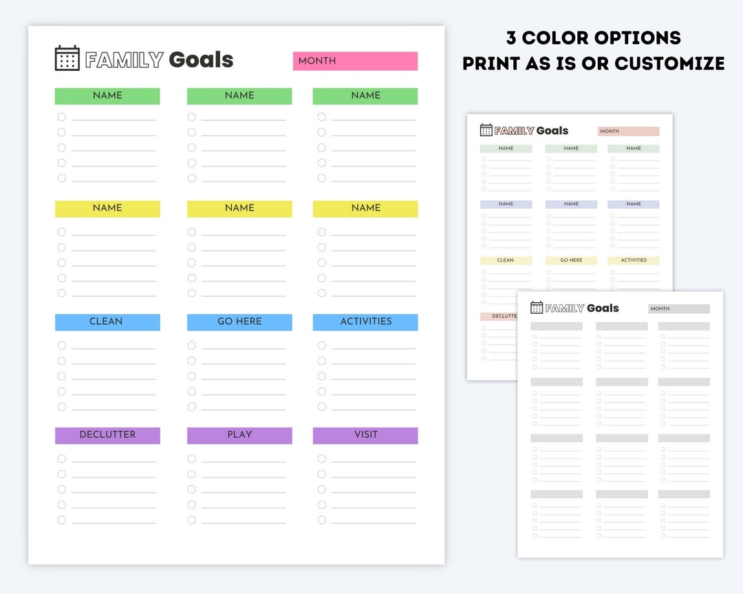 Family Goal Setting Worksheet Family Goal Planner Monthly Family