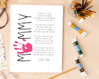 Artesanía con huellas de manos del Día de la Madre / Manualidades del Día de la Madre para niños imprimibles / Regalo de bricolaje para mamá