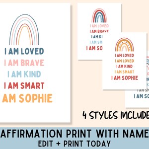 Affirmations for Kids Print | Boho Rainbow Affirmations Printable | Printable Wall Art | Playroom Wall Art | Digital Download