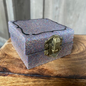 Small Mirror Box, Silver Purple Glitter