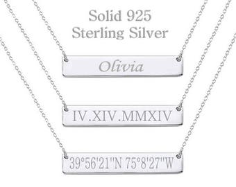Custom Date Bar Necklace Sterling Silver Date Necklace Sterling Silver Bar Necklace Personalized Bar Necklace Silver Gift with Date