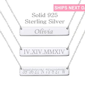 925 Sterling Silver Bar Necklace Personalized Bar Necklace Name Necklace Name Plate Necklace Monogram Necklace Initial Bridesmaid Gift