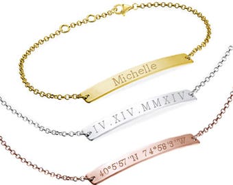 Skinny Roman Numeral Bracelet, Date Bracelet, Wedding Date Bracelet, Custom Date Bracelet, Bar Bracelet, Monogram, bridesmaid gift