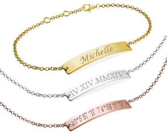 Roman Numeral Bracelet, Date Bracelet, Wedding Date Bracelet, Custom Date Bracelet, Bar Bracelet, Monogram, bridesmaid gift, Wedding