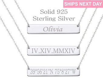 925 Sterling Silver Custom Name Necklace Personalized Name Necklace Bar Necklace Name Bar Necklace Name Plate Necklace Bridesmaid Gift