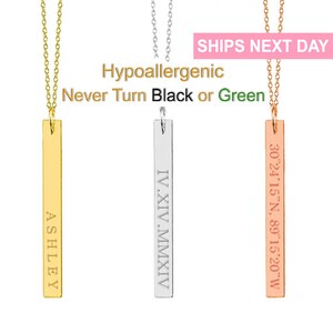 Inspirational Necklace Vertical Bar Necklace Personalized Necklace Coordinate Necklace Bridesmaid Gift Gold Necklace