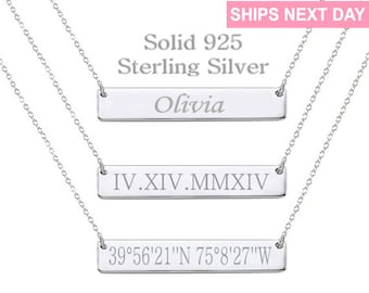 925 Sterling Silver Chain Necklace Personalized Name Necklace Bar Name Necklace