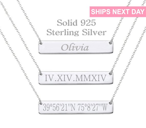 Top WH 925 Sterling Silver Bar Necklace Personalized Birthstone Name Necklace Custom Made Any Name 