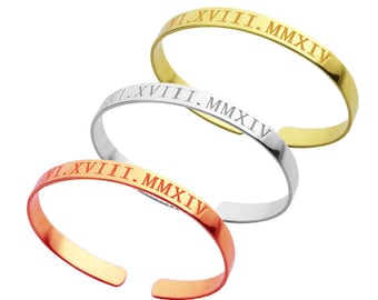 Custom Name, Custom Coordinates, Roman Numeral Cuff Bracelet, Monogram Bracelet, Name Bracelet,  Bridesmaid Gift