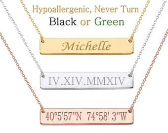Bar Necklace, Latitude Longitude,Custom Coordinates,Custom Name,Roman Numeral,Initial,Greek Letters,Morse Cord,Zodiac,Date Necklace,Wedding