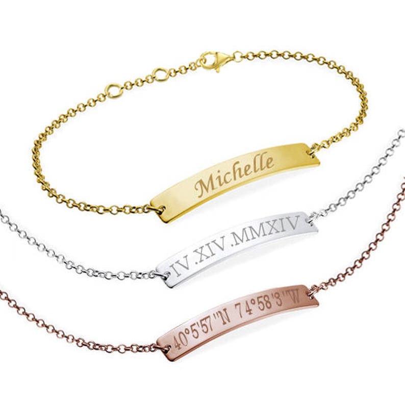 Roman Numeral Cuff Bracelet Name Bracelet Monogram Bracelet Bridesmaid Gift Custom Coordinates Custom Name