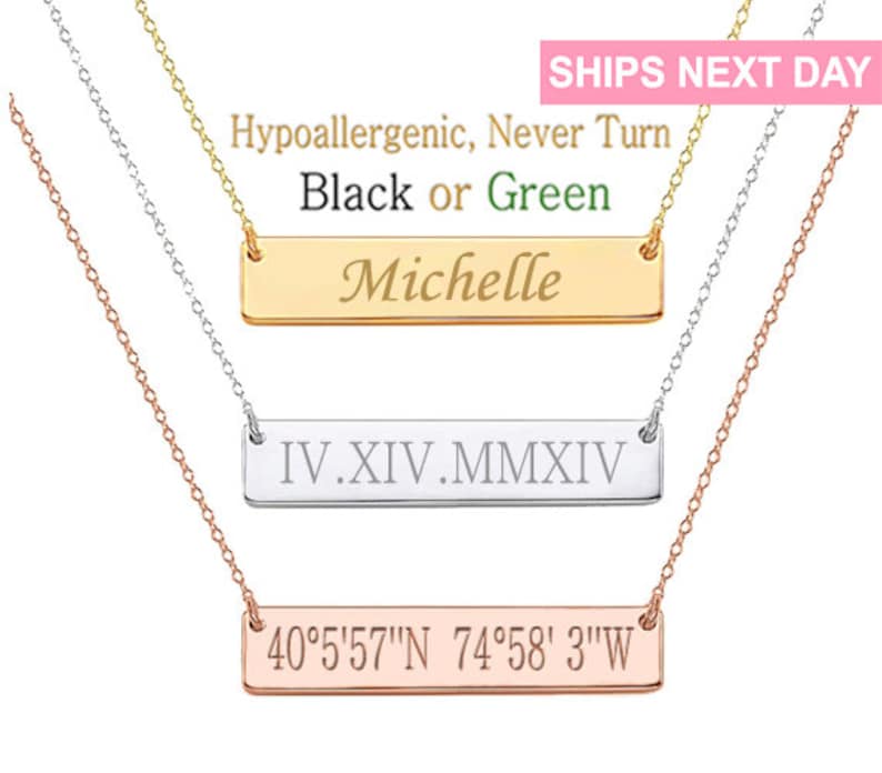 Roman Numeral Necklace, Date Necklace, Wedding Date Necklace, Custom Date Necklace, Bar Necklace, Monogram, bridesmaid gift, Wedding image 1