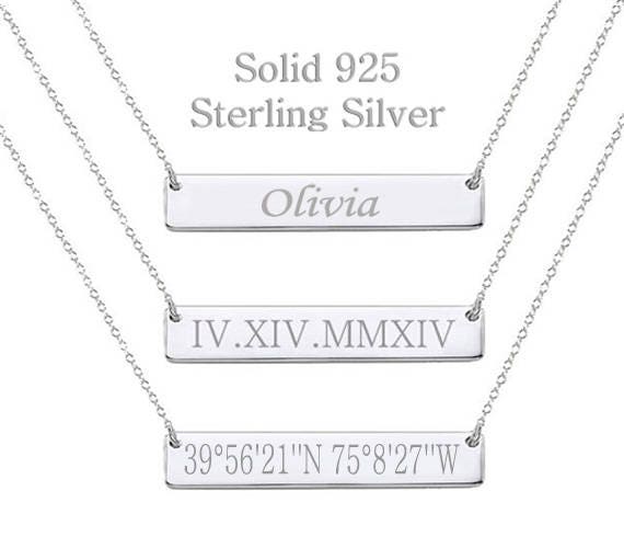 Personalized Necklace Sterling Silver Monogram Personalized Jewelry,Bar Necklace Monogrammed  Sterling Silver Bar Necklace Gift for Her