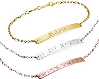Dainty Latitude Longitude Bracelet, Custom Coordinates, Bar Bracelet, Custom Name, Monogram Bracelet, Initial Bracelet, Bridesmaid