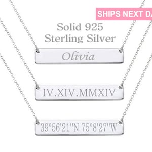 925 Sterling Silver Custom Coordinates Necklace, Latitude Longitude Necklace, Bar Necklace, Monogram, Greek Letters, Bridesmaid Gift