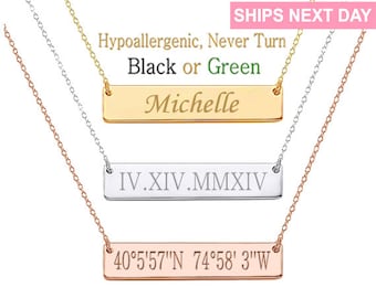 Bar Necklace, Custom Coordinates, Sorority Necklace, Custom Name Necklace, Monogram Necklace, Greek Letters, Initials, Bridesmaid Gift