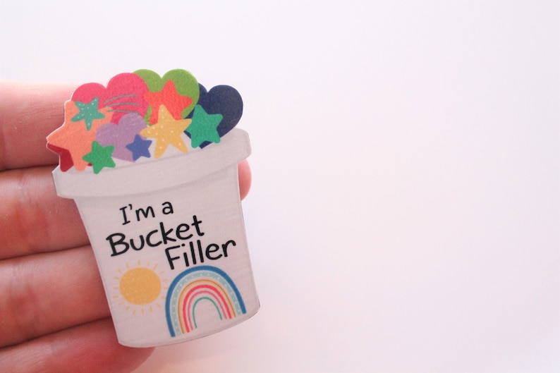 Teacher Brooches Teaching Student Name Badge Rainbows Customise Your Own Bucket Filler Wooden Brooch