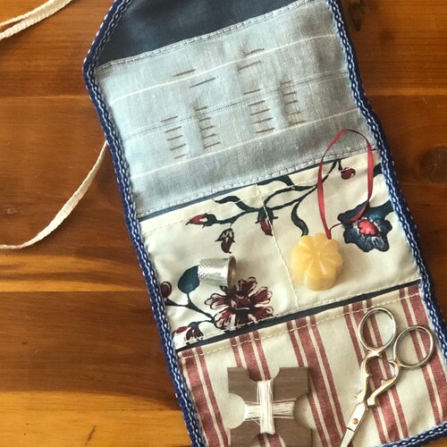 Housewife Sewing Kit With Blue Handwoven Trim Etsy