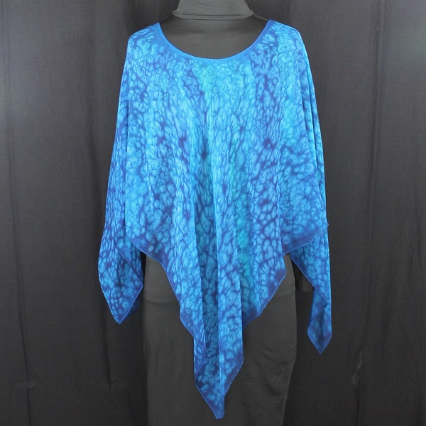 Hand Dyed Silk Poncho Amazing Colors of Sapphire Blue Teal and Turquoise Light As Air Chiffon Silk Tunic Gifts for Her Christmas Birthday