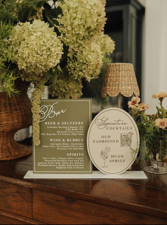 Semi-Custom Acrylic Bar Menu Sign: Laser Cut Wedding Drink Menu
