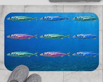 Sardines Bath Mat Ocean Blue Underwater Pattern