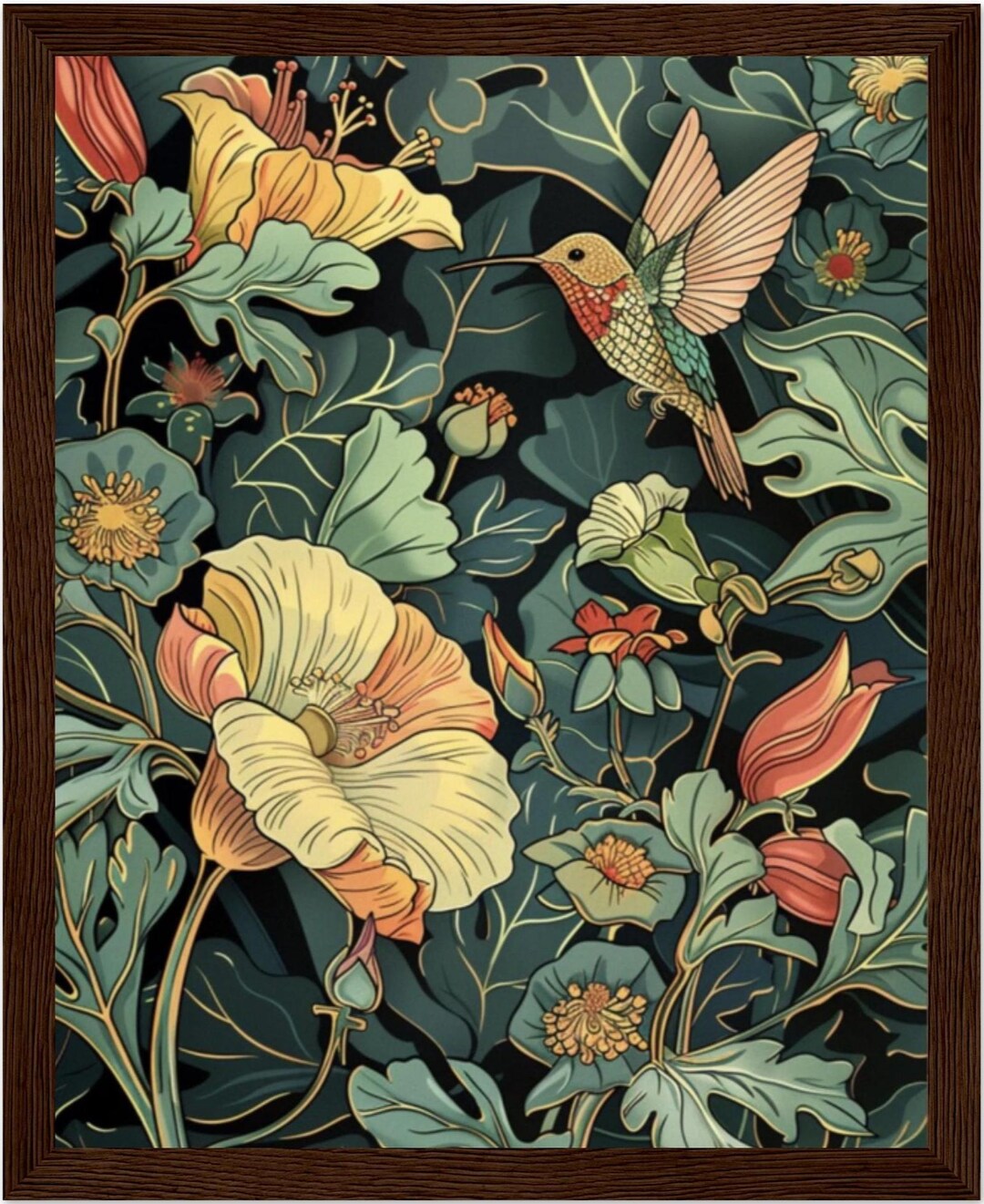 William Morris Inspired Hummingbird Premium Matte Paper Wooden Framed 8 ...