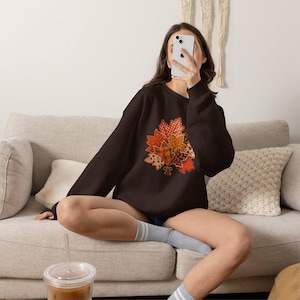 Patchwork Autumn Maple Leaves Crewneck Sweatshirt