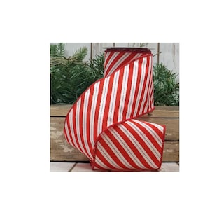 d Stevens, 10 yards, 4 Inches Wired Ribbon, Red Glitter Peppermint Stripe Luxury Ribbon, Supplies for Making Crafts