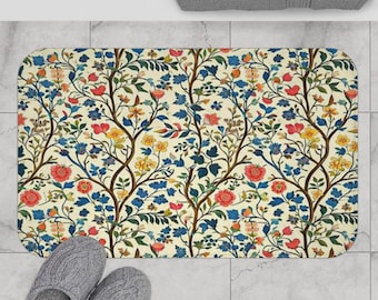 William Morris Inpired Vintage Floral Vine Cottagecore Bath Mat Bathroom Decor